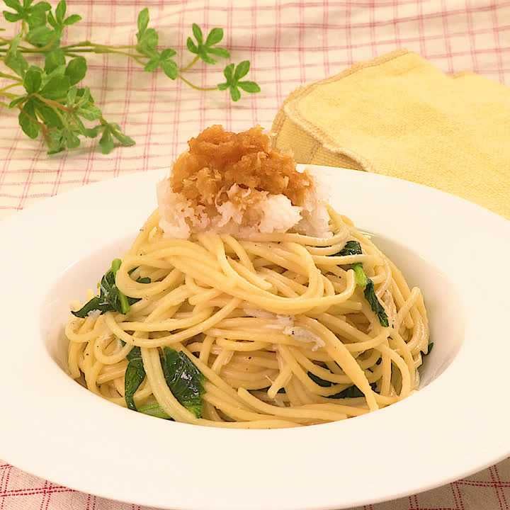 大根の葉としらすの和風パスタ