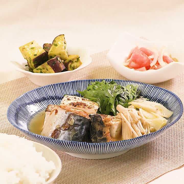 さば味噌豆腐献立