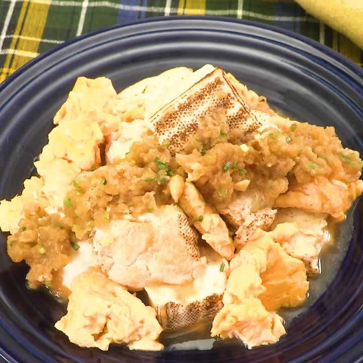 ふんわり卵と豆腐炒め　香味おろしだれがけ