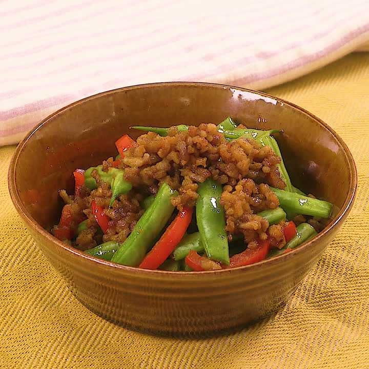 ひき肉とインゲンのカレーきんぴら