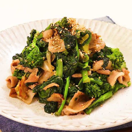 甘めに炒めて食べやすく 菜の花と豚肉の甘みそ炒めのレシピ動画 作り方 Delish Kitchen
