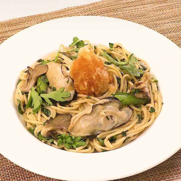 竹崎カキと春菊の和パスタ