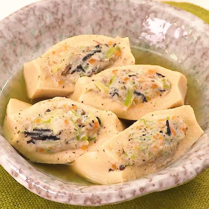 旨味たっぷり ひじき入り高野豆腐の肉詰めのレシピ動画 作り方 Delish Kitchen 旨味たっぷり ひじき入り高野豆腐の肉詰めのレシピ動画 作り方 Delish Kitchen