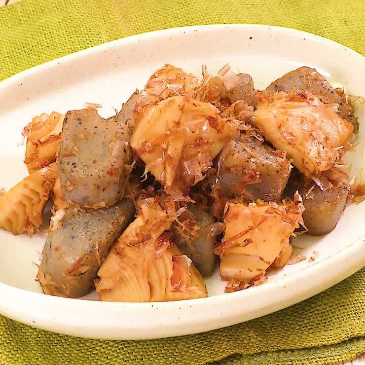 こんにゃくとたけのこのおかか炒め