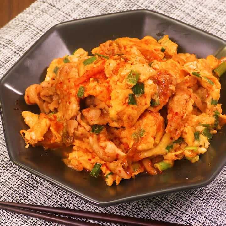 豚キムチふわふわ卵炒め