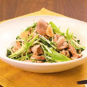 「水菜と豚肉のガーリック炒め」のレシピ動画