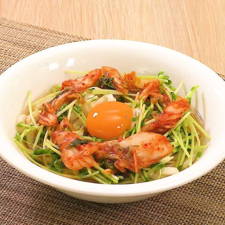 豆苗のキムチうどん