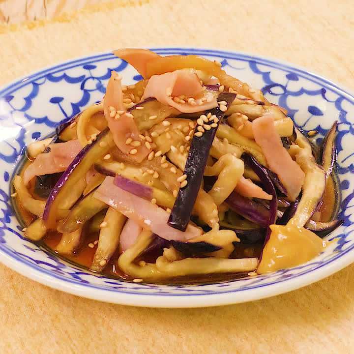 なすとハムの甘ずっぱ蒸し