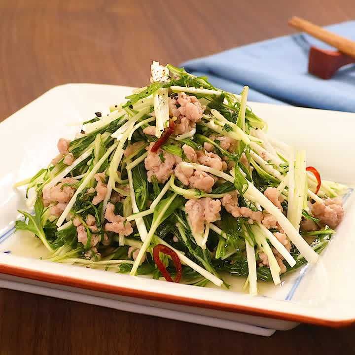 水菜と豚ひき肉のエスニック炒め