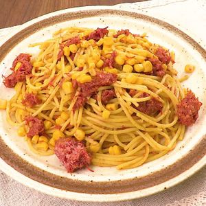 「コンビーフのシンプルスパゲティ」のレシピ動画