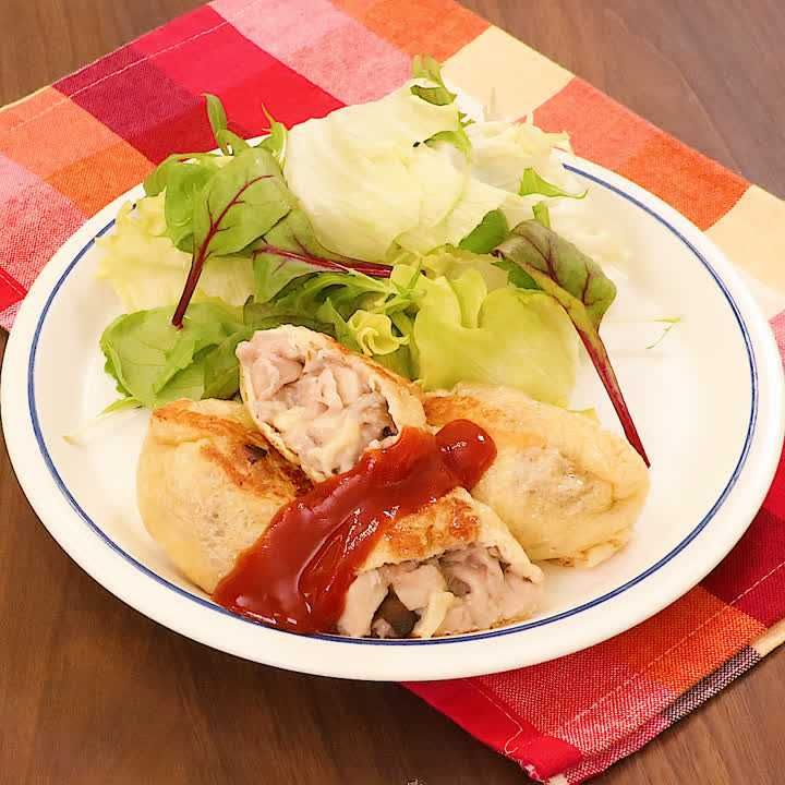 油揚げのきのこチーズ包み焼き