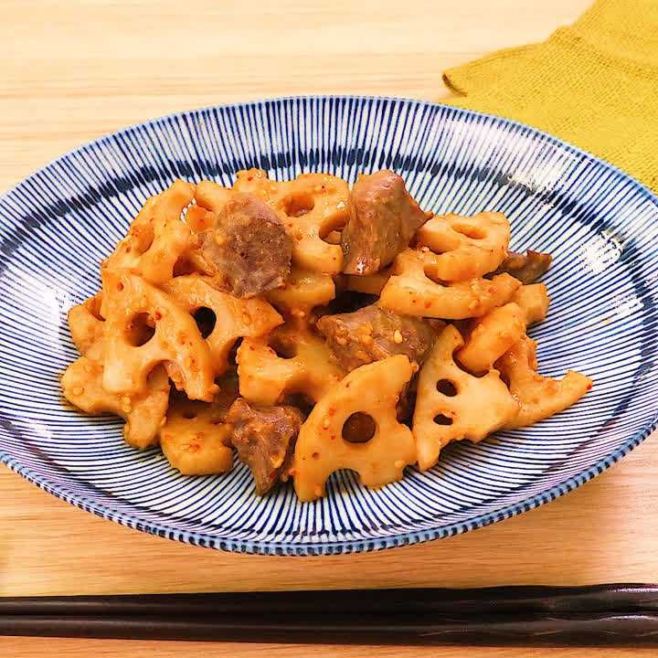 砂肝とれんこんの辛みそ炒め