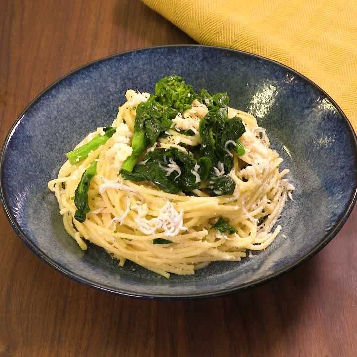 菜の花としらすのおから混ぜパスタ