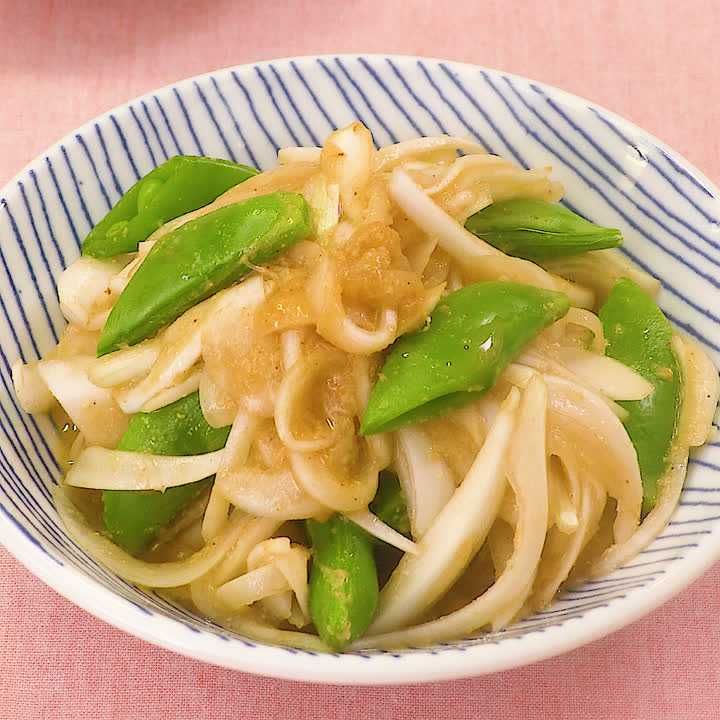 新玉ねぎとスナップエンドウのごまみそ和え