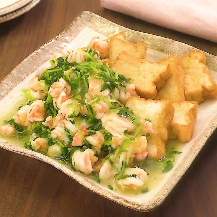 厚揚げの豆苗えびそぼろあん
