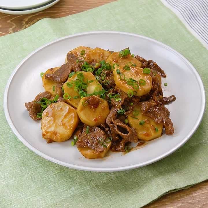 里芋と牛肉のピリ辛炒め