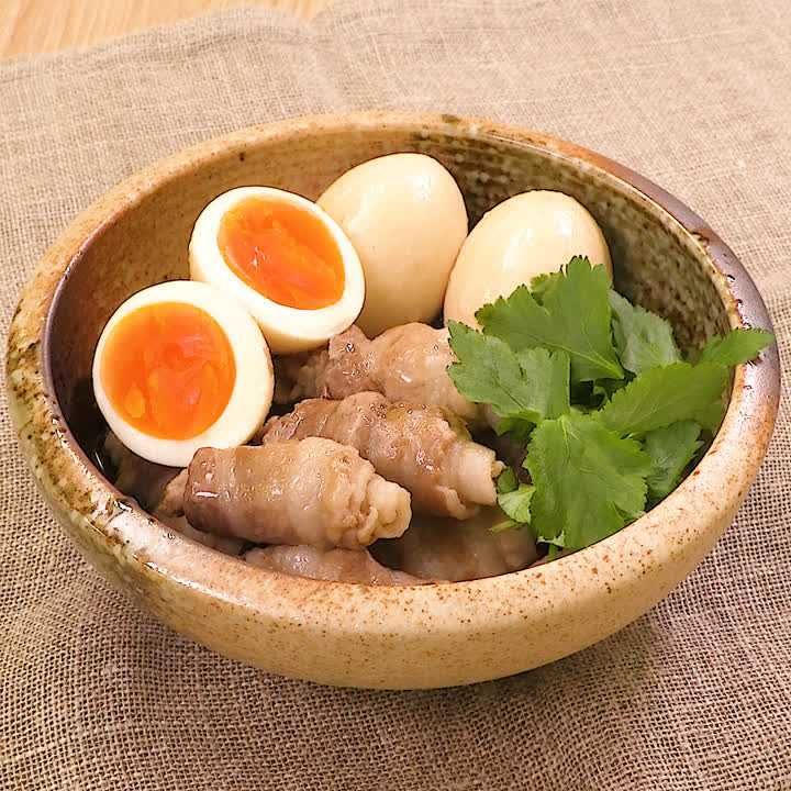 豚バラ巻きとゆで卵の角煮風