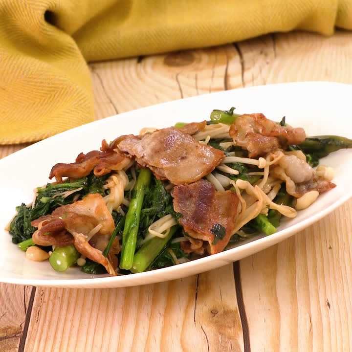 春菊の豚バラぽん酢炒め