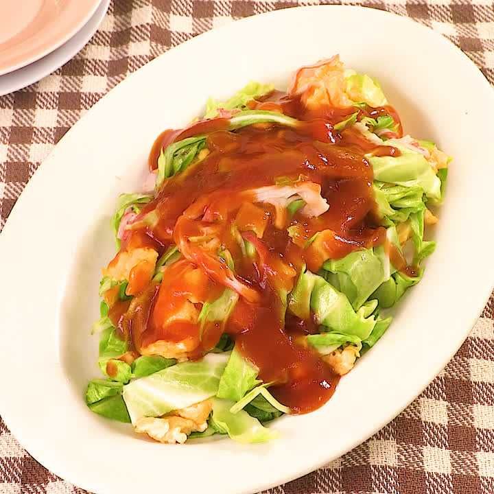 キャベツのかにたま風炒め