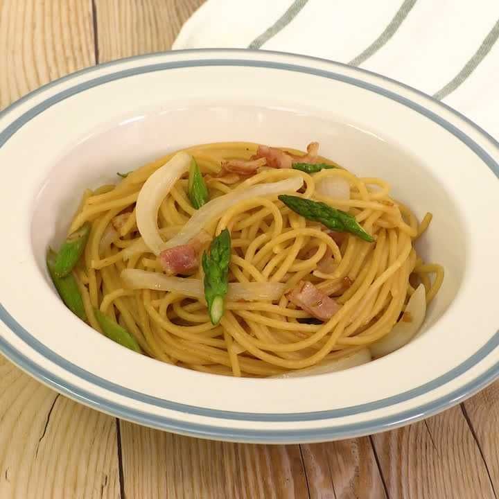 アスパラとベーコンのポン酢パスタ