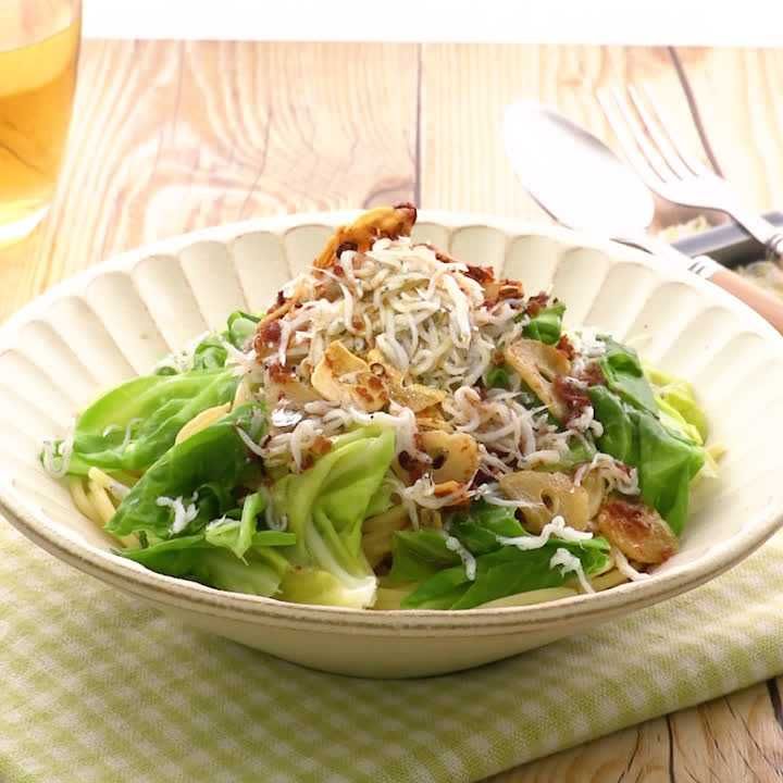 しらすと春キャベツのごま油ぶっかけパスタ