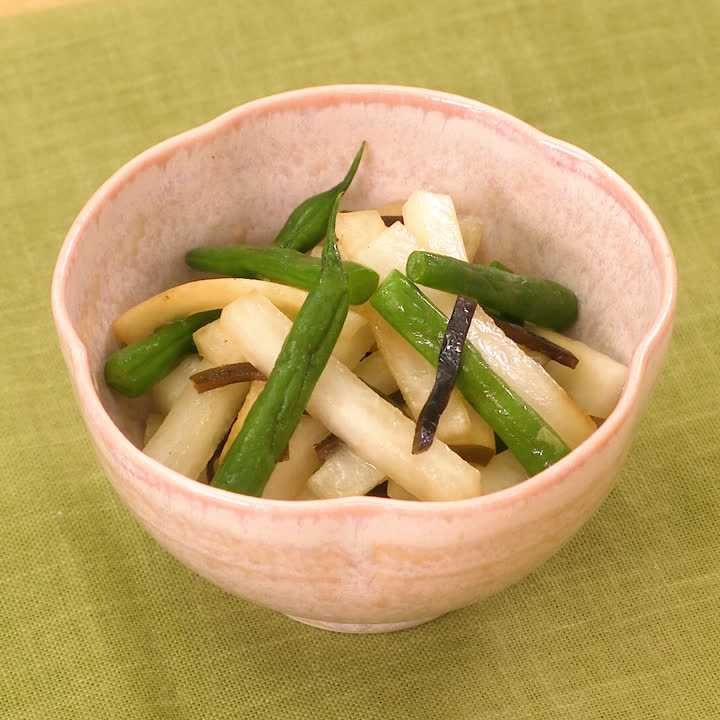 いんげんと大根の塩昆布あえ