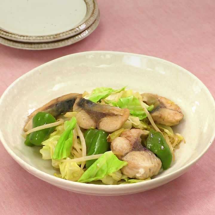 サバと野菜のポン酢炒め