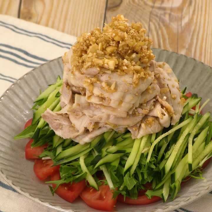 豚しゃぶのにんにくねぎソース