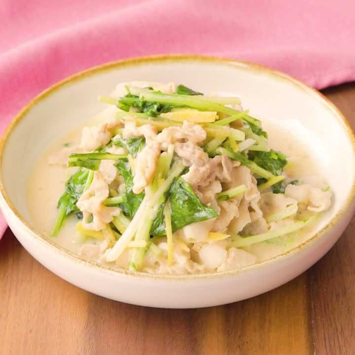水菜と豚肉の豆乳ごま煮