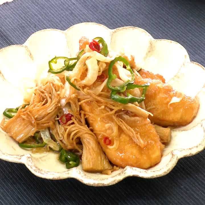 ささ身と揚げえのきの南蛮漬け