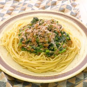 「モロヘイヤと納豆の和風パスタ」のレシピ動画