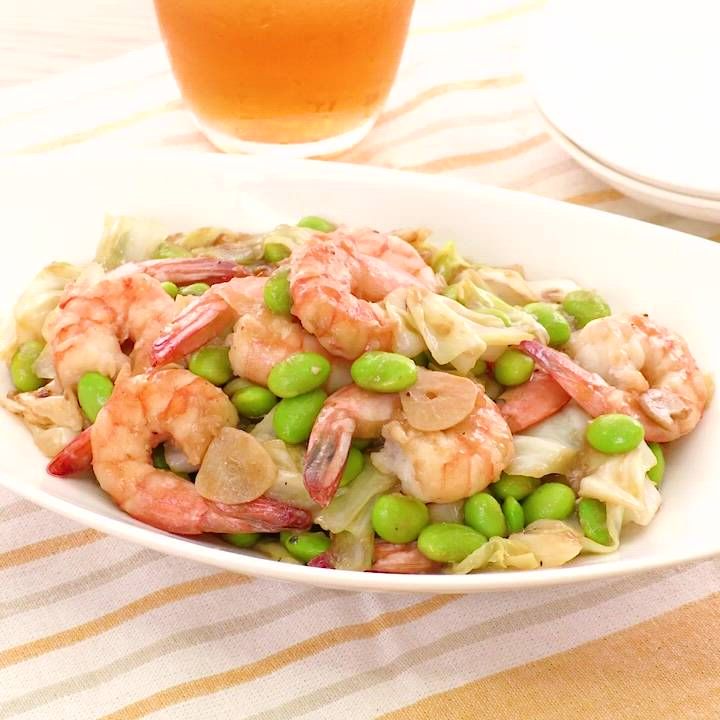 えびと枝豆のガリバタ炒め