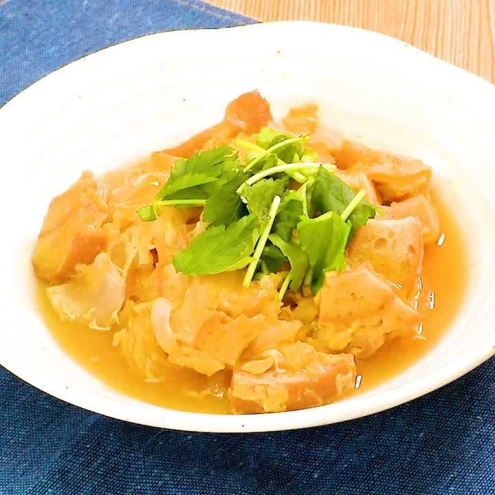 新玉ねぎと車麩の柳川風