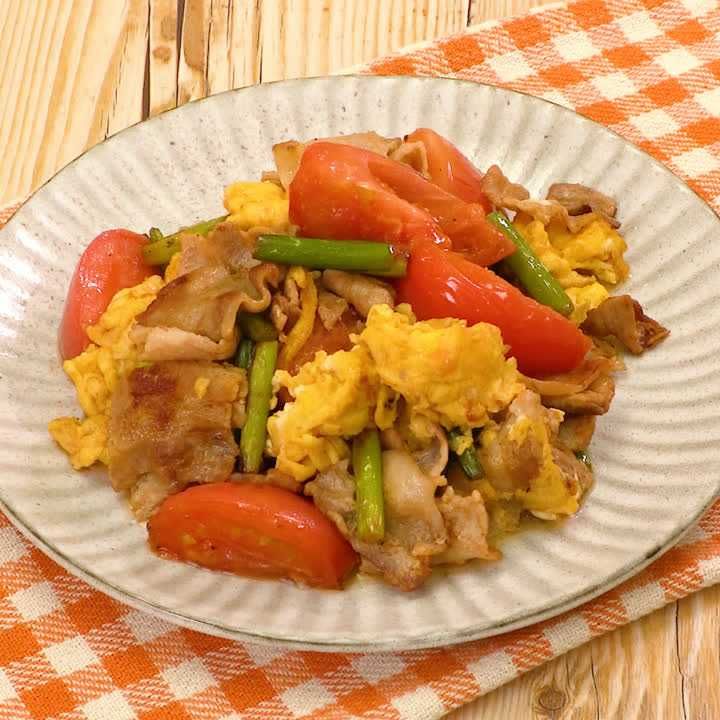 トマトと豚肉のふわタマ炒め