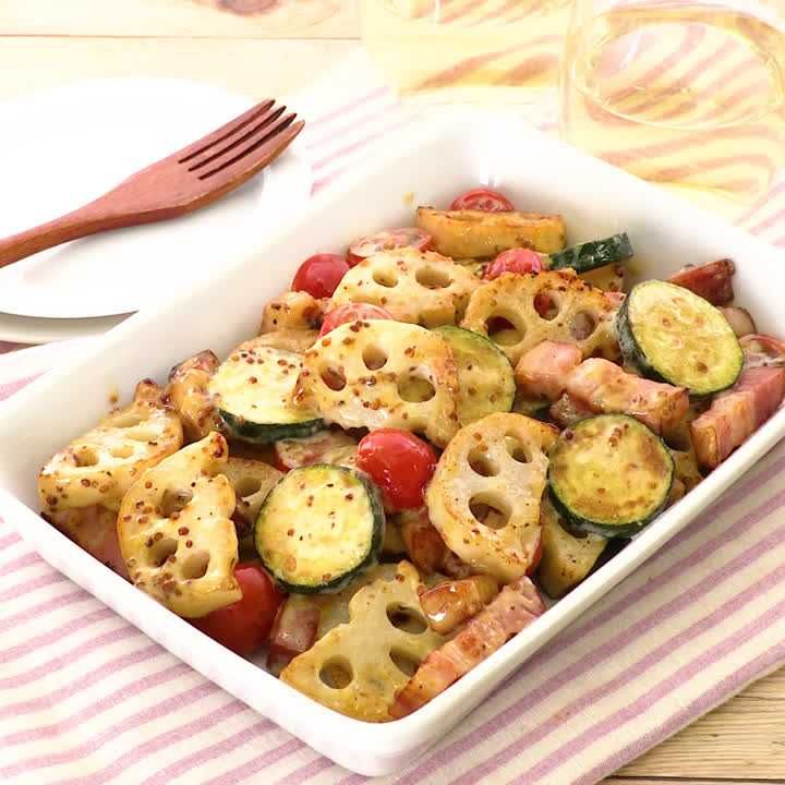 ほんのり甘い！ れんこんとベーコンのハニーマスタードのレシピ動画