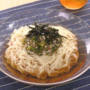「オクラと梅干しのそうめん」のレシピ動画