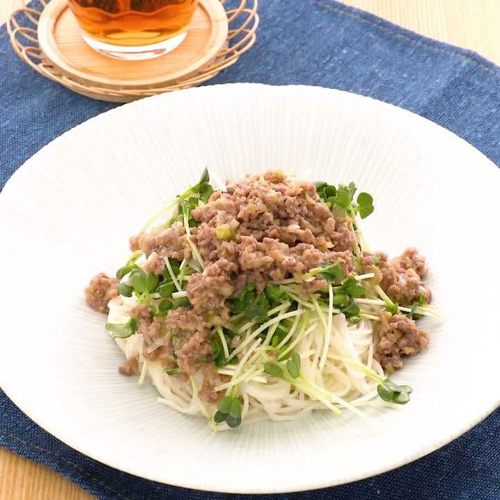 レンジで肉味噌和えそうめん