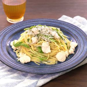 ささ身と水菜のじゃこパスタ