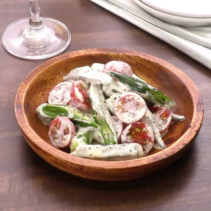 オクラとミニトマトのシーザーあえ