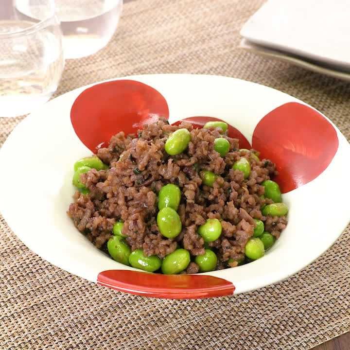 牛ひき肉と枝豆のバターしょうゆそぼろ