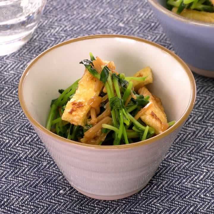 豆苗と油揚げのなめたけ和え