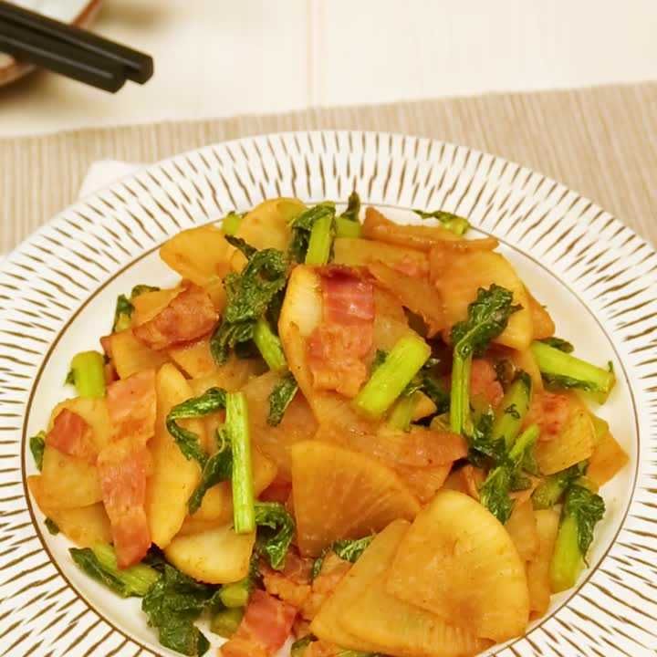 大根とベーコンのカレー炒め