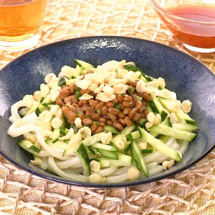 納豆の冷やしたぬきうどん
