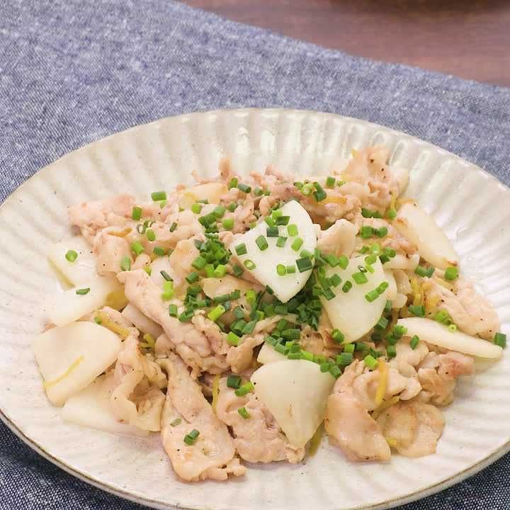 大根と豚肉のしょうが塩炒め