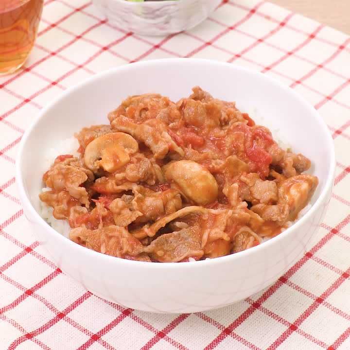 牛肉とマッシュルームのトマト丼