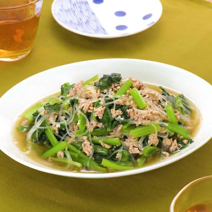 豚ひき肉と小松菜の春雨炒め