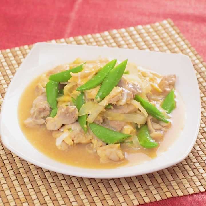 スナップエンドウの親子卵とじ