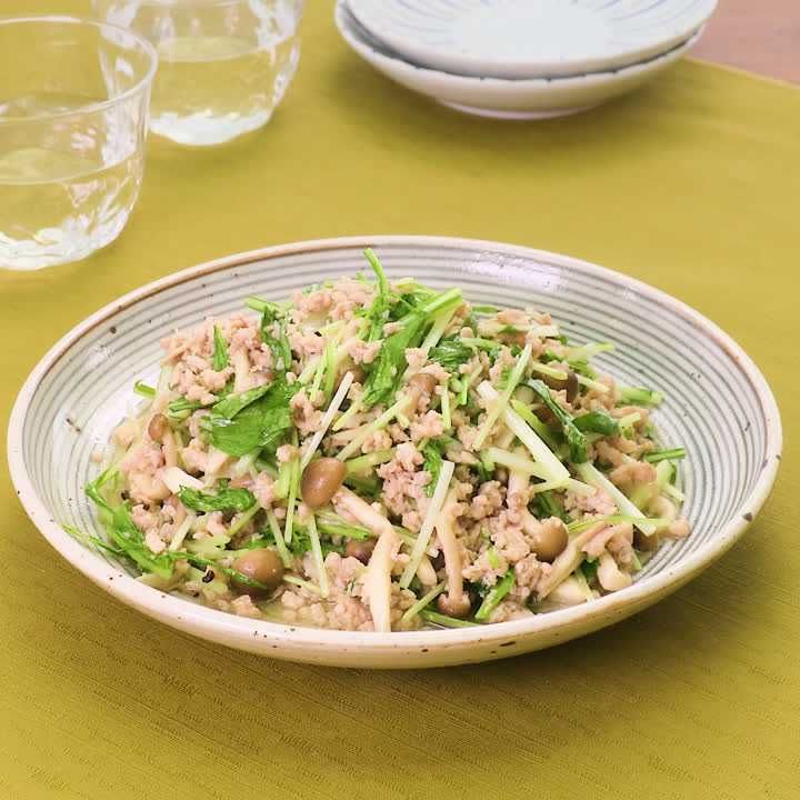 鶏ひき肉と水菜のみそ炒め