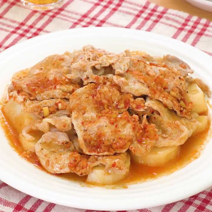 長芋と豚肉のピリ辛レンジ蒸し