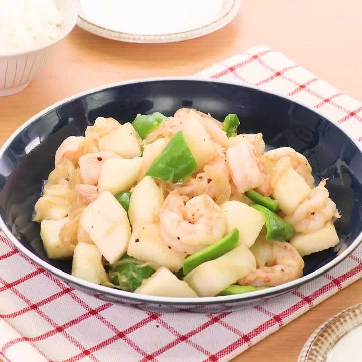 長芋とえびのガーリック醤油ソテー